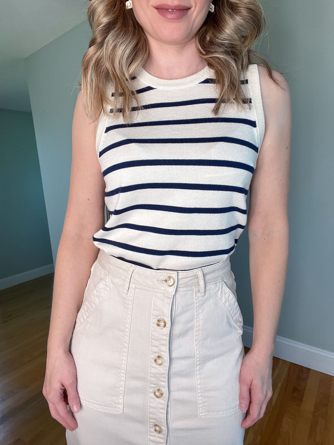 Thread and Supply Elsa Tank | Sleeveless Navy and Cream Striped Top