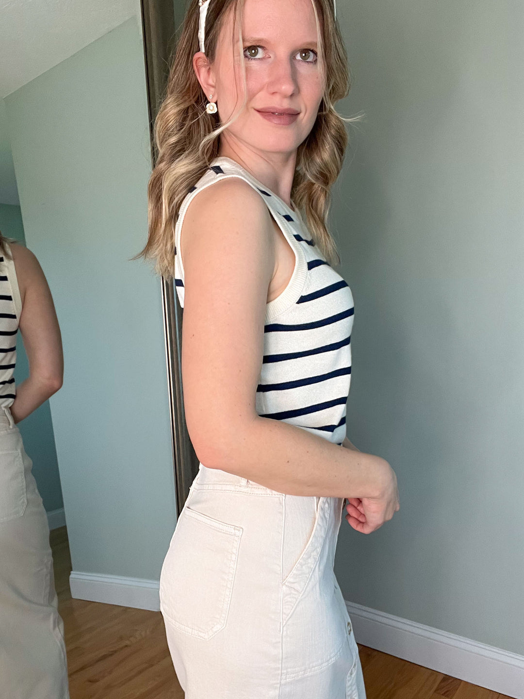 Thread and Supply Elsa Tank | Sleeveless Navy and Cream Striped Top