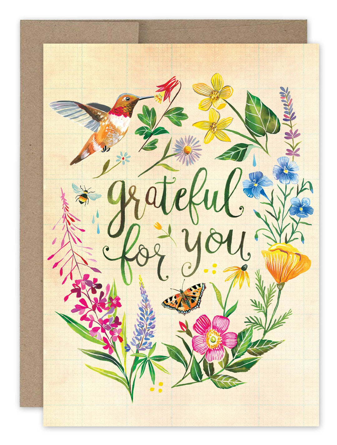 Grateful Hummingbird and Flowers Thank You Card