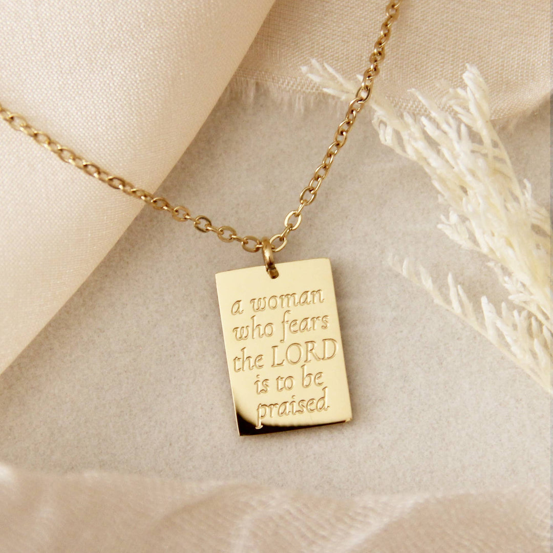 Proverbs 31 Necklace | A woman who fears the Lord is to be praised | Christian necklace for women