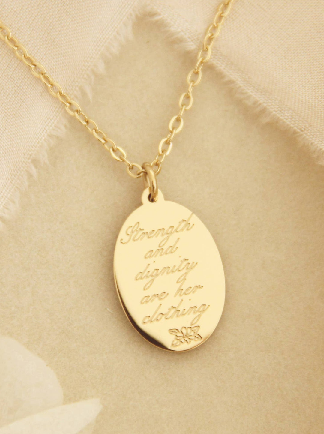 Proverbs 31 Necklace | Strength and dignity are her clothing | Gold Christian necklace