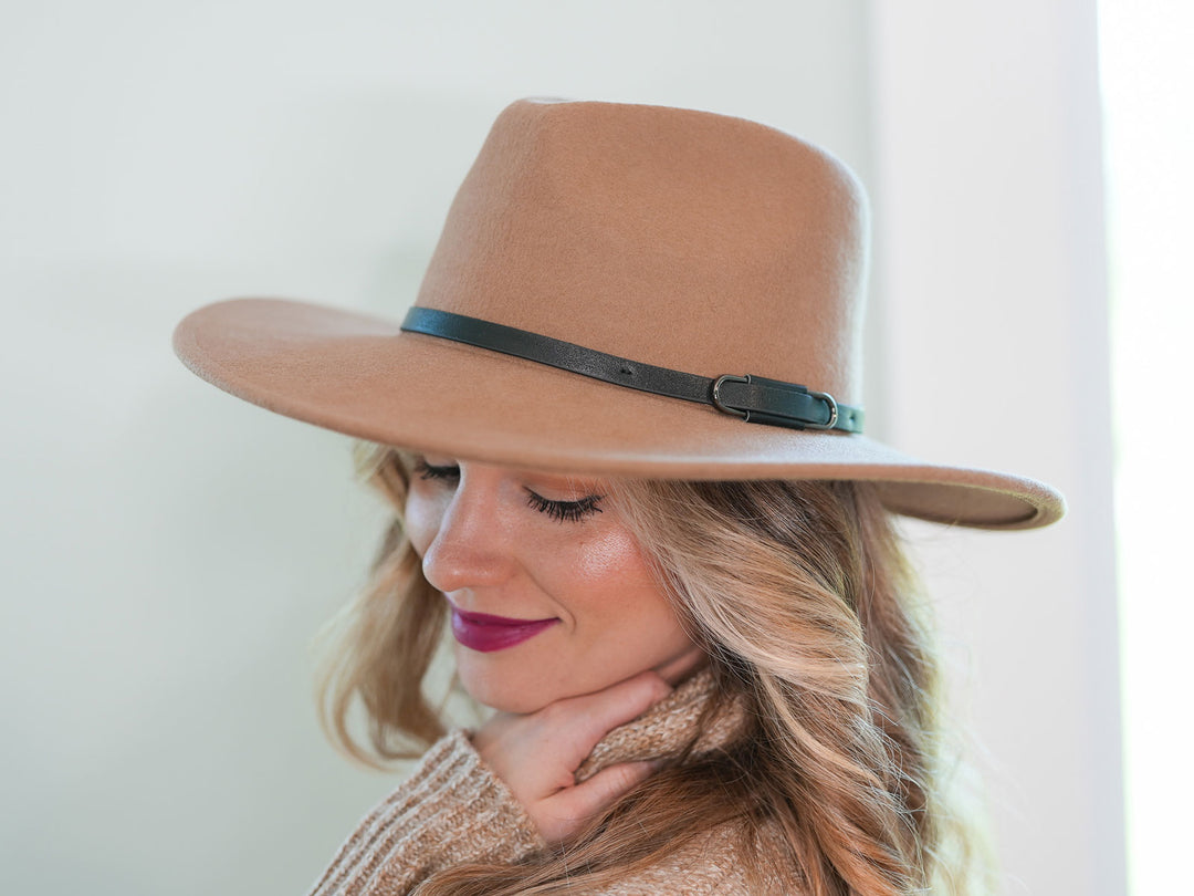 Wool Felt Fedora Hat with Leather Buckle