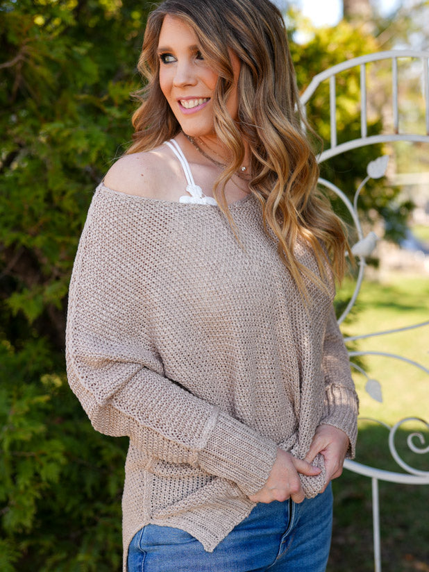 Lightweight Taupe Crotchet Sweater