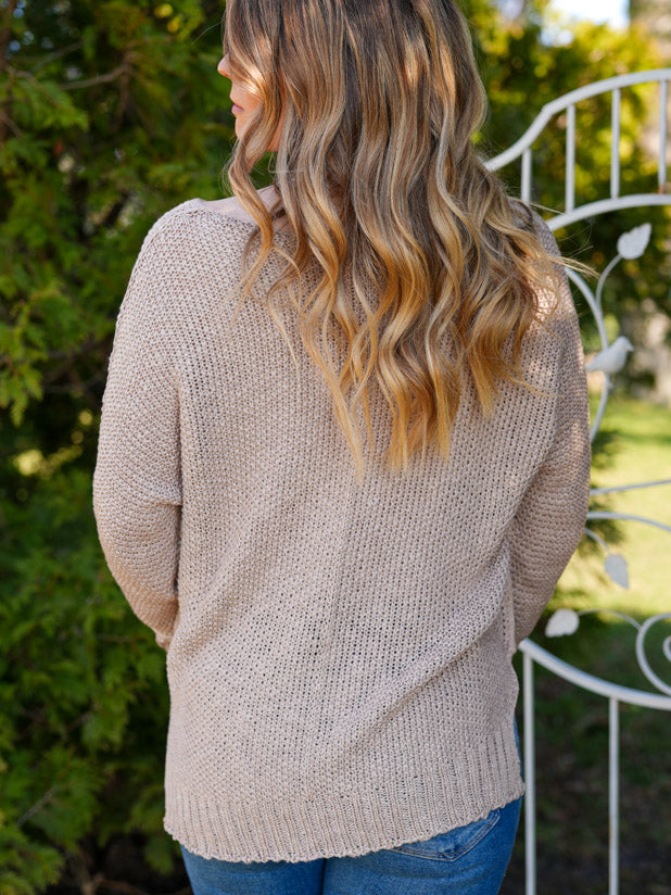 Lightweight Taupe Crotchet Sweater