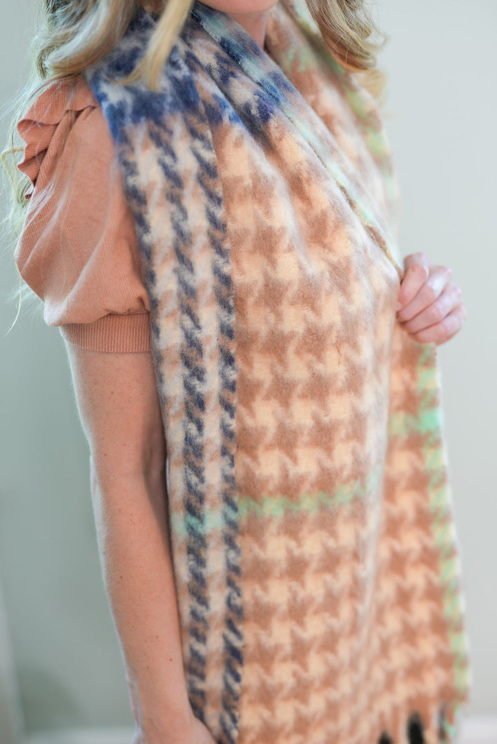 Fluffy Multicolor Houndstooth Scarf