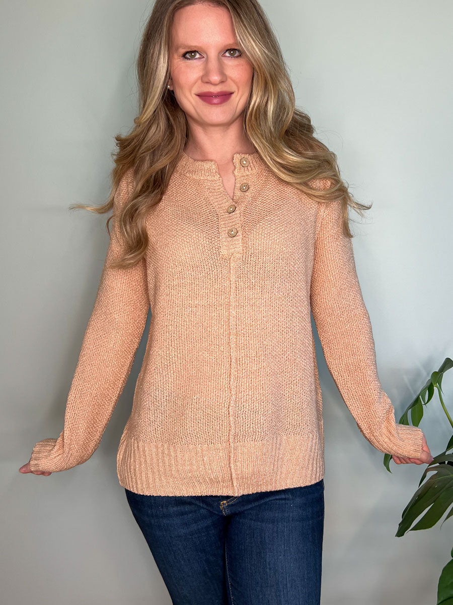 Long Sleeve Henley Sweater in Sandstone