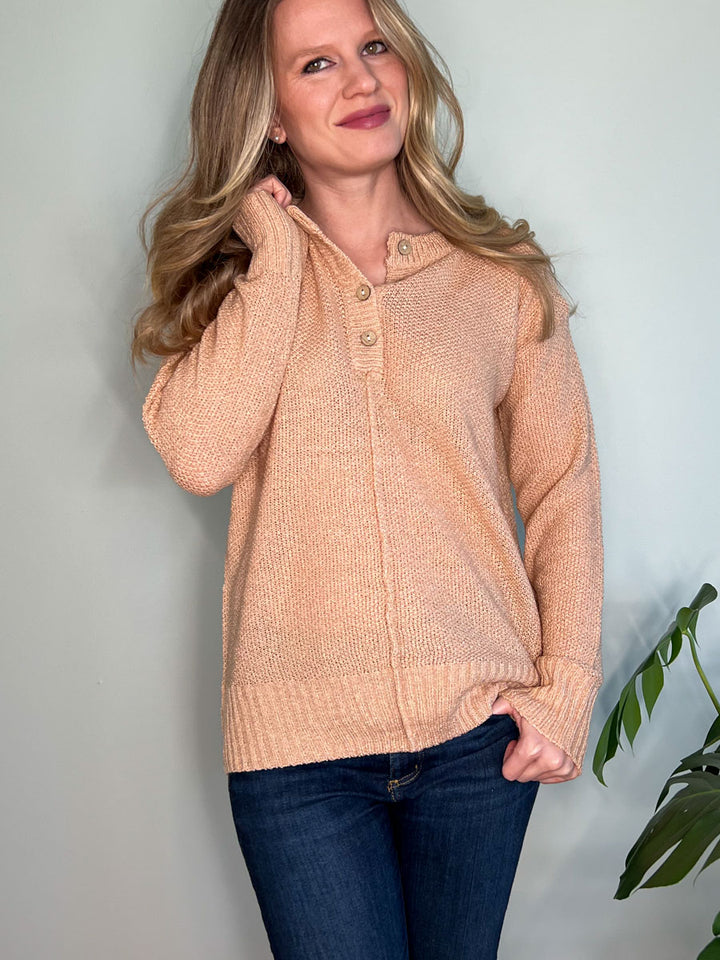 Long Sleeve Henley Sweater in Sandstone