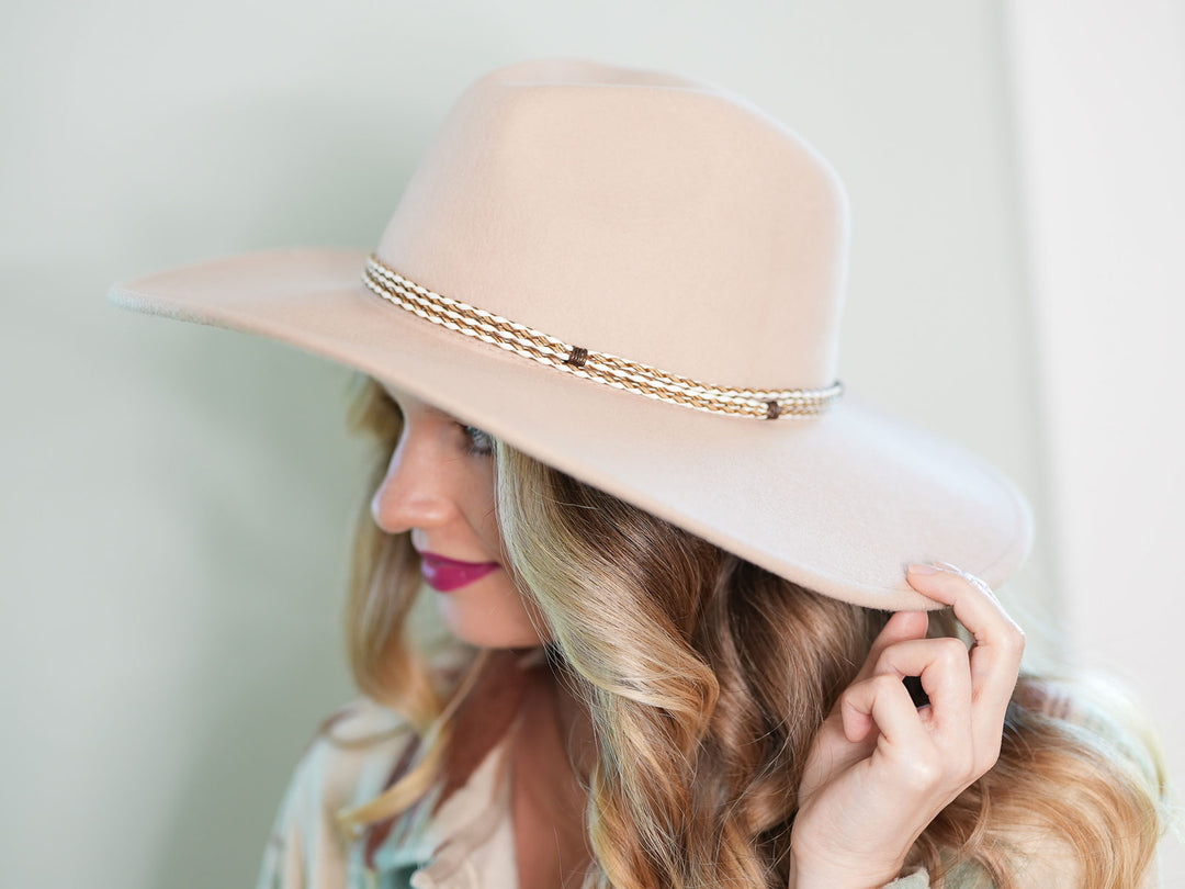 Wool Felt Fedora Hat in Beige