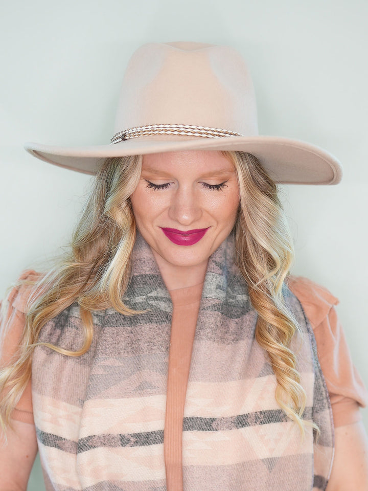 Wool Felt Fedora Hat in Beige