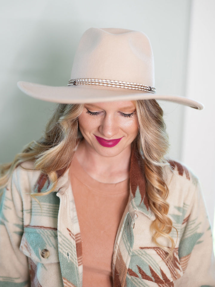 Wool Felt Fedora Hat in Beige