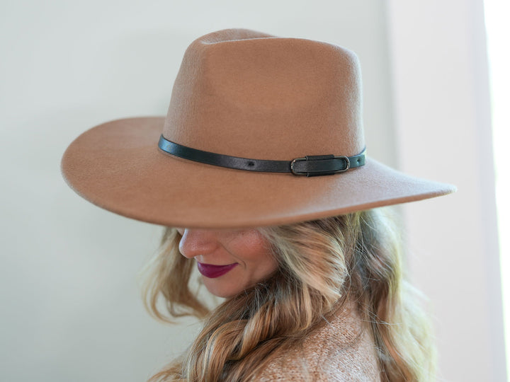 Wool Felt Fedora Hat with Leather Buckle