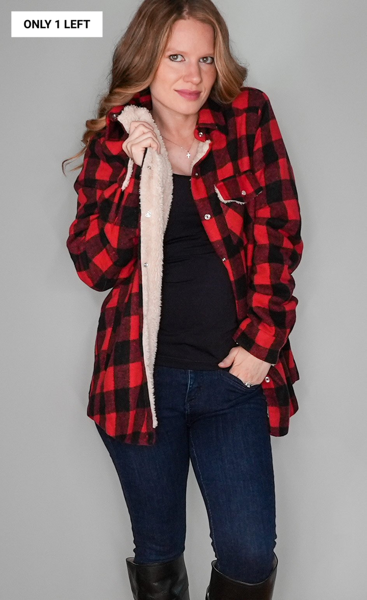 Red and Black Buffalo Plaid Sherpa Lined Shacket